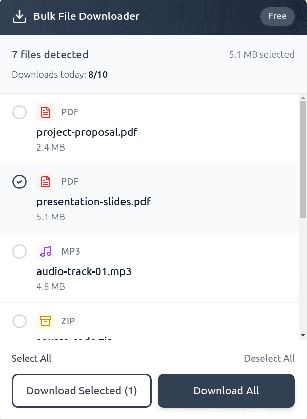 Bulk File Downloader Extension Screenshot